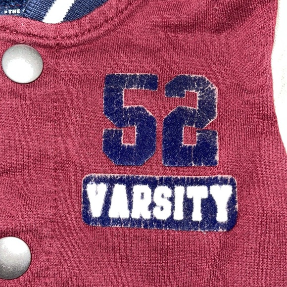 9-12 months Varsity jacket snap front maroon, tan, navy. 52 Varsity Front pocket - Picture 4 of 7